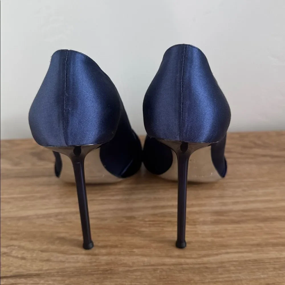 Gianmarco Lorenzi Blue Silk & Velvet Stiletto Heels Made in Italy Size EU 37.5